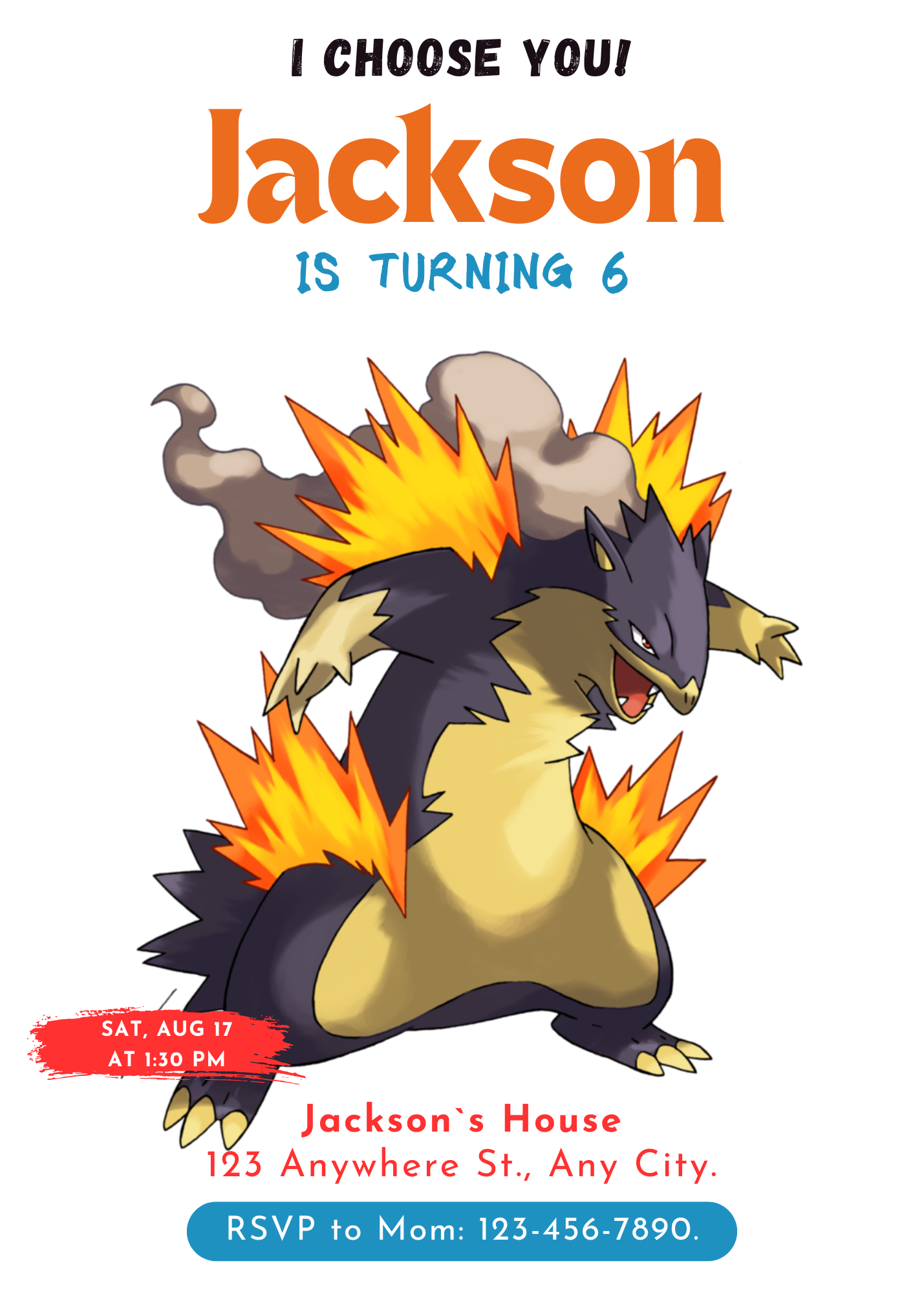 Typhlosion Birthday Party Invitation Template | Pokemon Invite - CreativeRino
