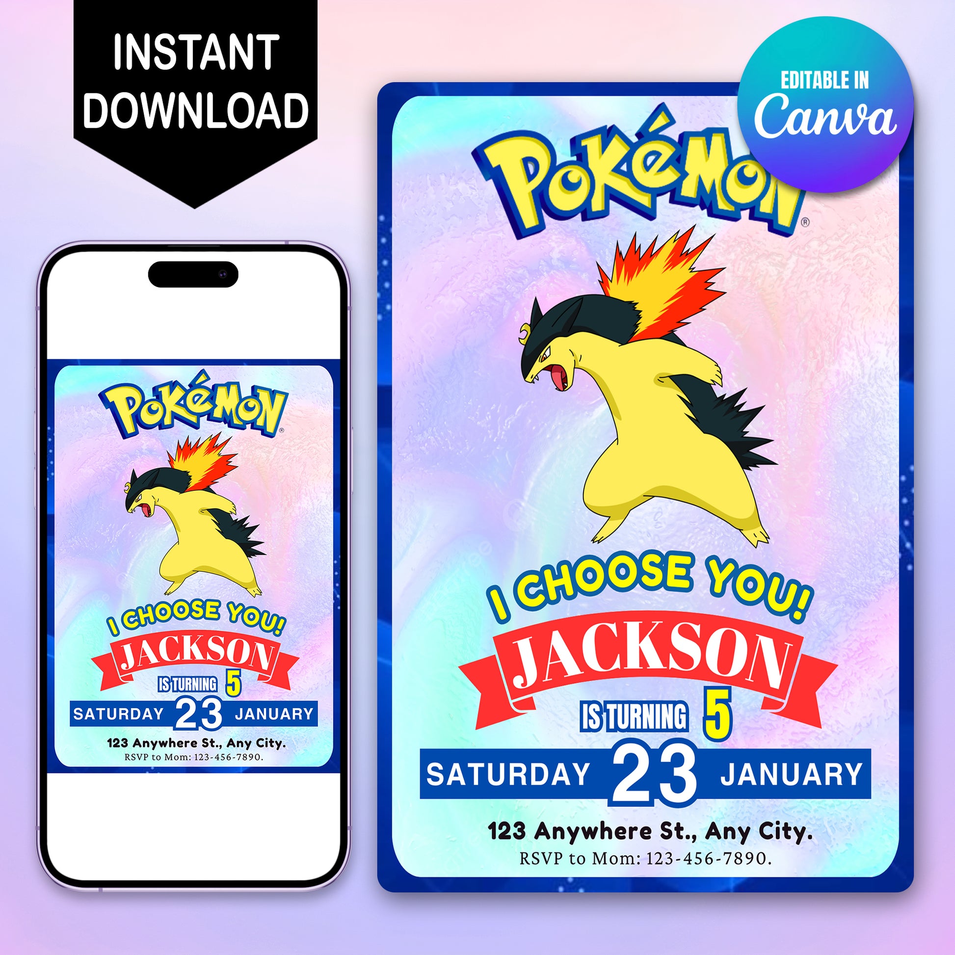 Typhlosion Invitation Template | Pokemon Birthday Invite - CreativeRino