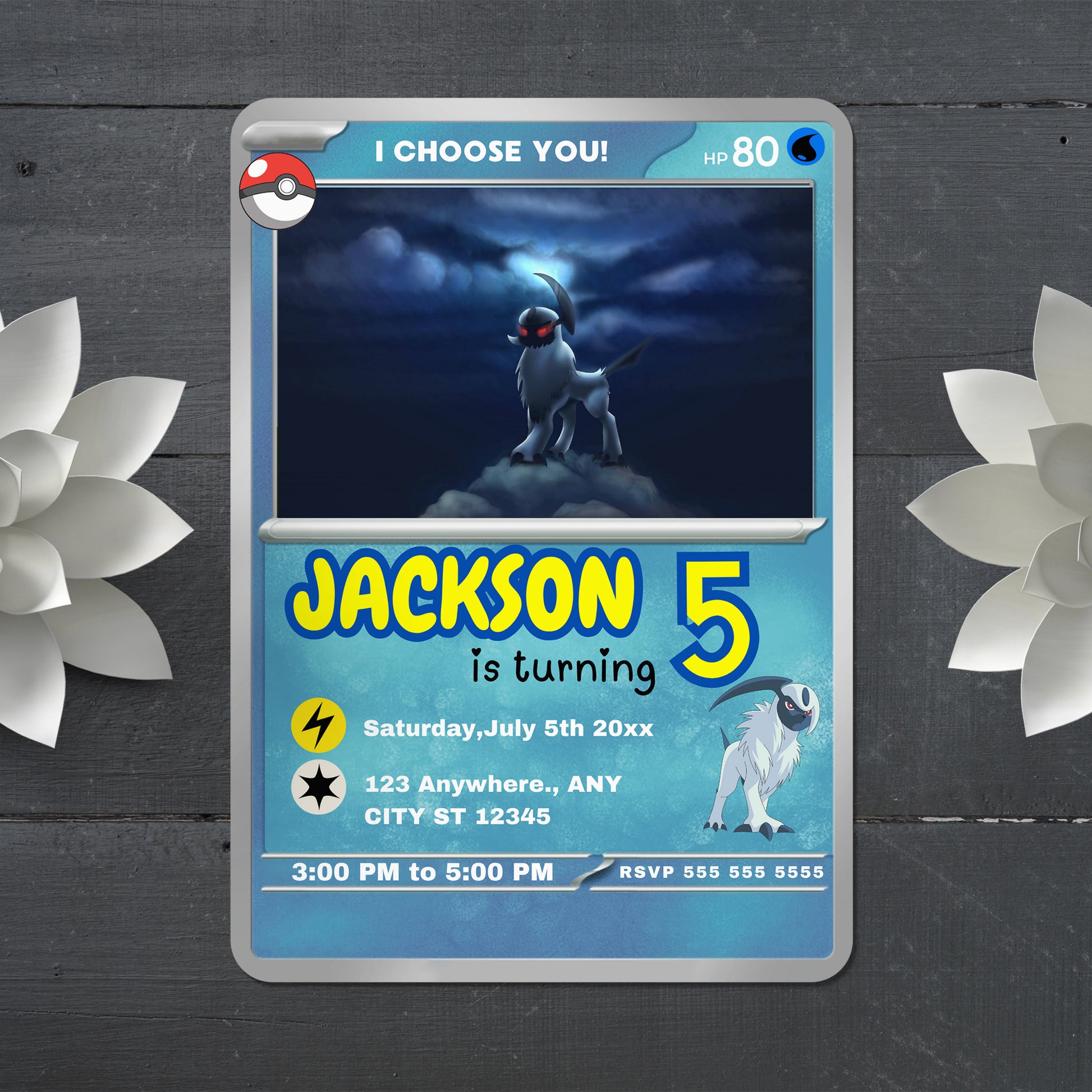 Absol Invitation Template | Pokemon Card Birthday Invite - CreativeRino
