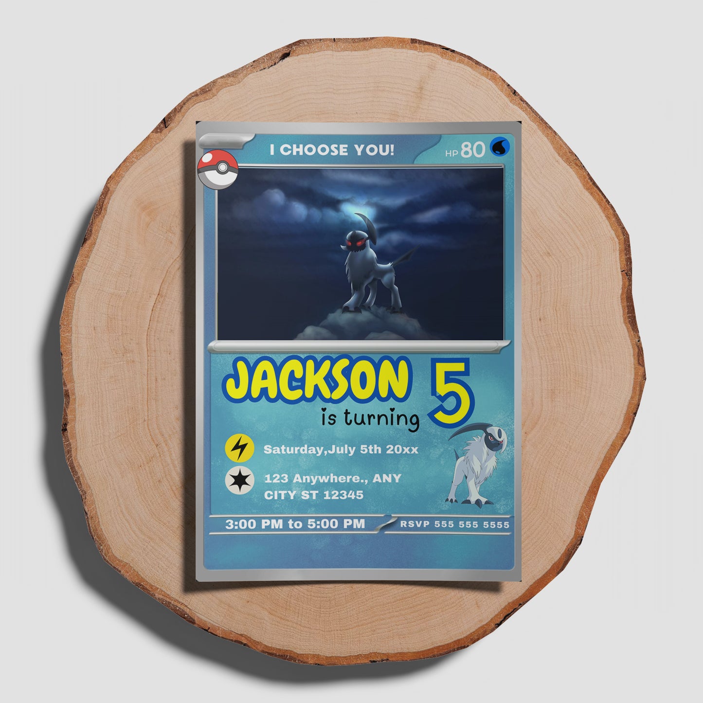 Absol Invitation Template | Pokemon Card Birthday Invite - CreativeRino