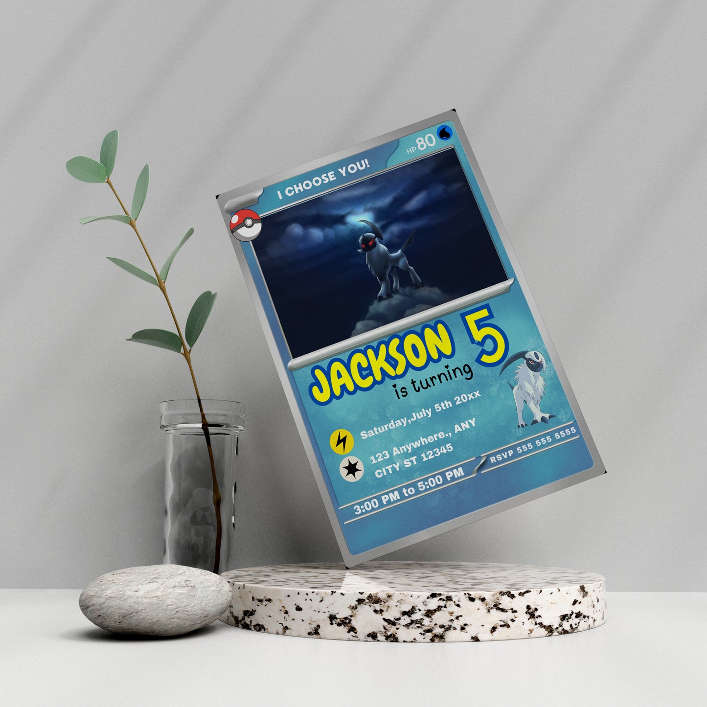 Absol Invitation Template | Pokemon Card Birthday Invite - CreativeRino