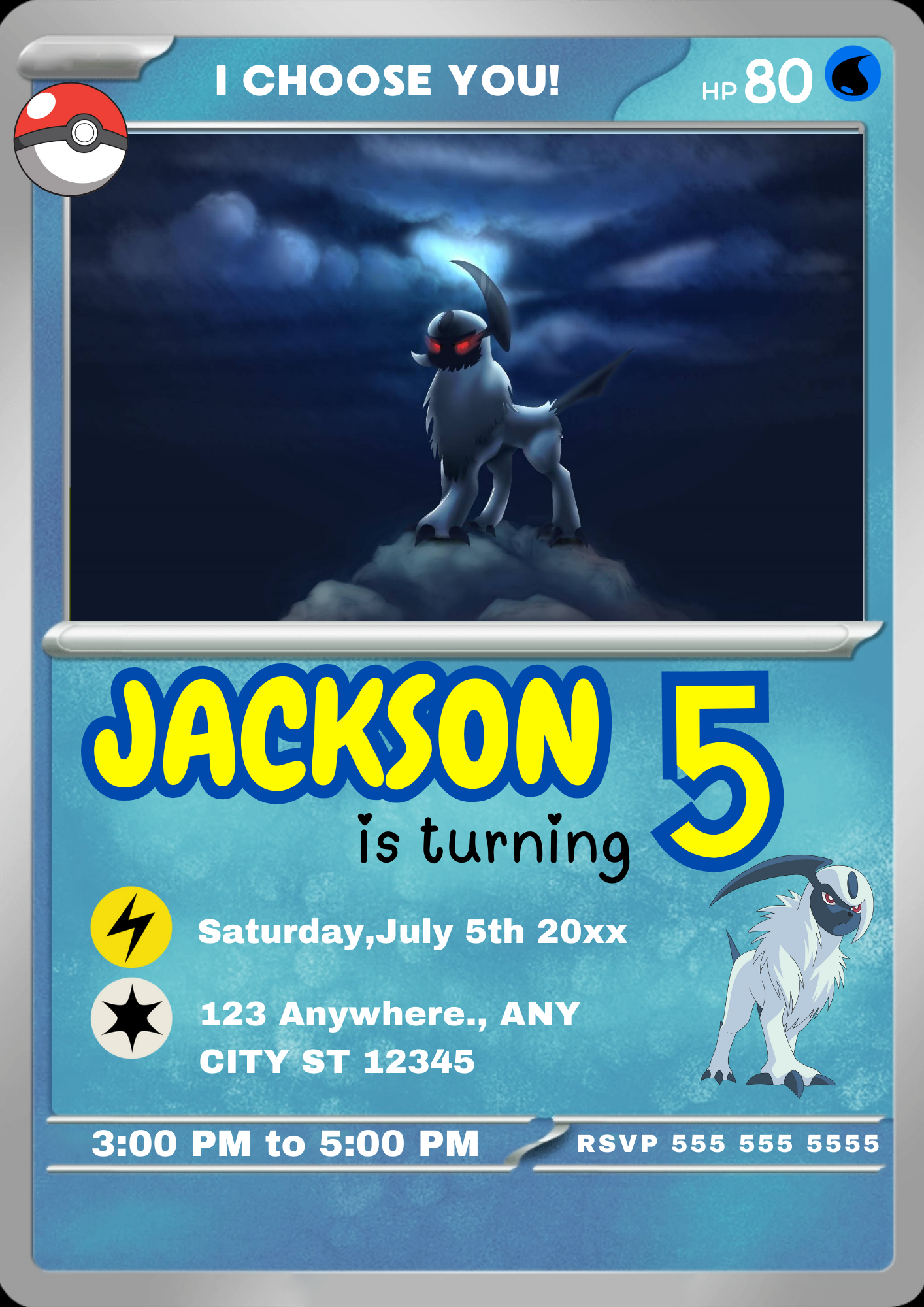 Absol Invitation Template | Pokemon Card Birthday Invite - CreativeRino