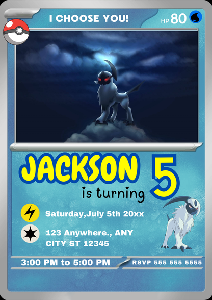 Absol Invitation Template | Pokemon Card Birthday Invite - CreativeRino
