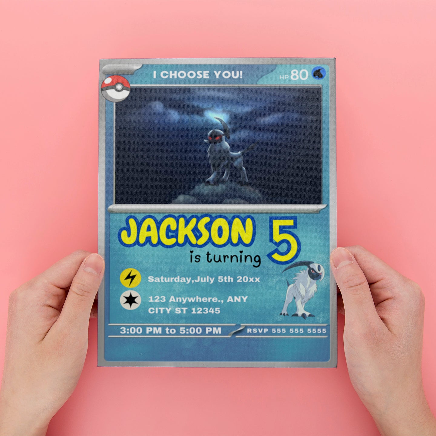 Absol Invitation Template | Pokemon Card Birthday Invite - CreativeRino
