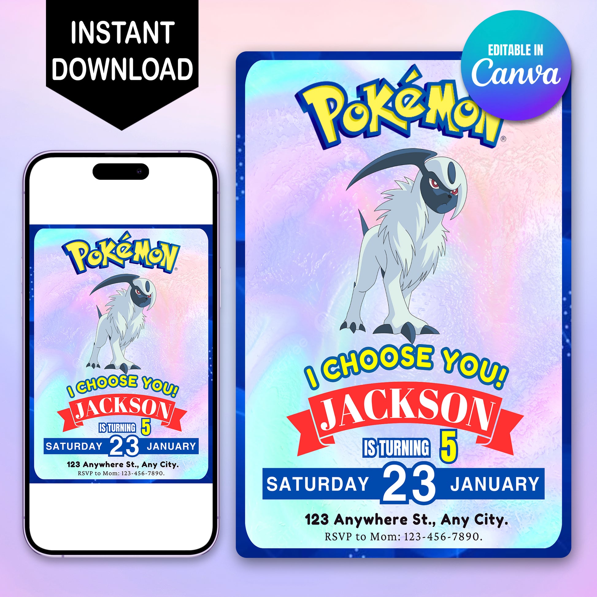 Absol Invitation Template | Pokemon Birthday Invite - CreativeRino