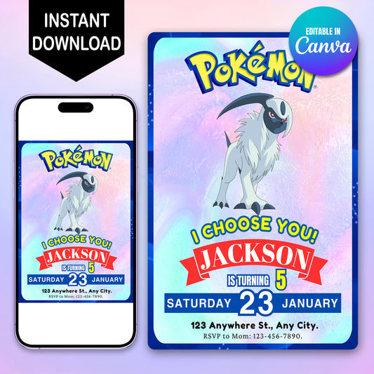 Absol Invitation Template | Pokemon Birthday Invite - CreativeRino