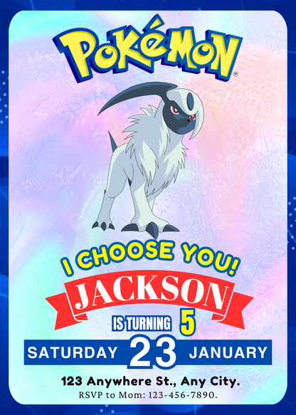 Absol Invitation Template | Pokemon Birthday Invite - CreativeRino