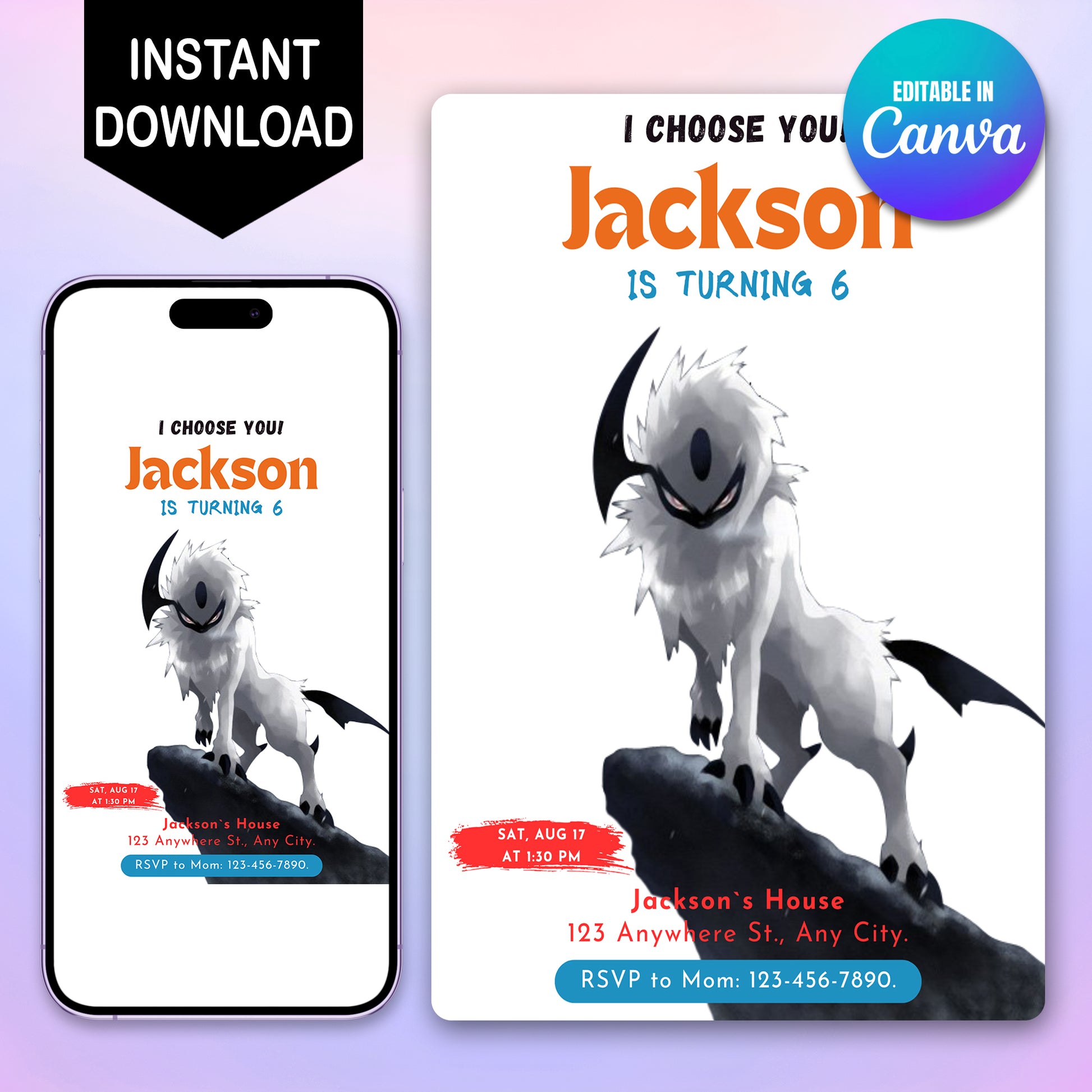 Absol Birthday Party Invitation Template | Pokemon Invite - CreativeRino