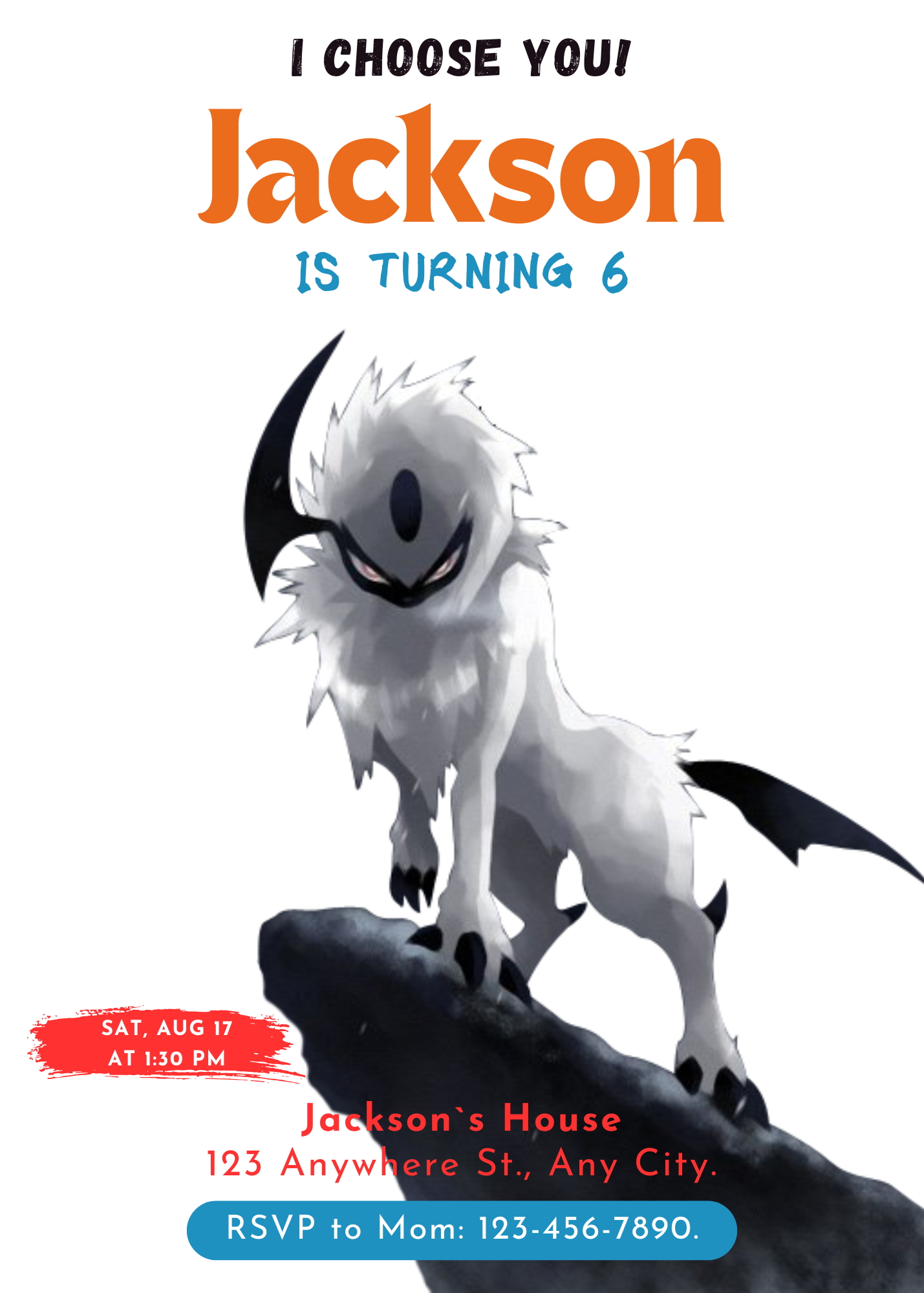Absol Birthday Party Invitation Template | Pokemon Invite - CreativeRino