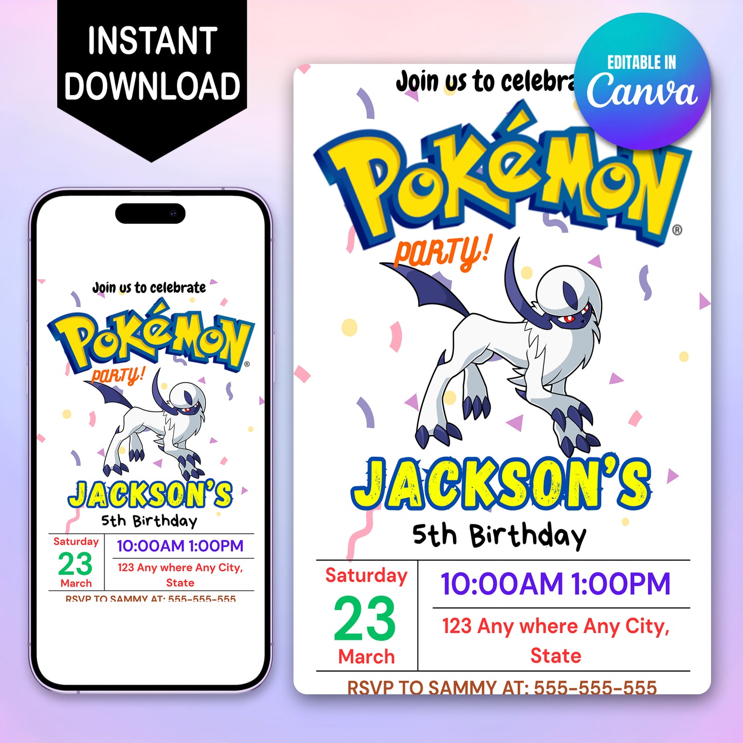 Absol Birthday Invitation Template | Pokemon Invite - CreativeRino