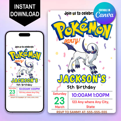 Absol Birthday Invitation Template | Pokemon Invite - CreativeRino