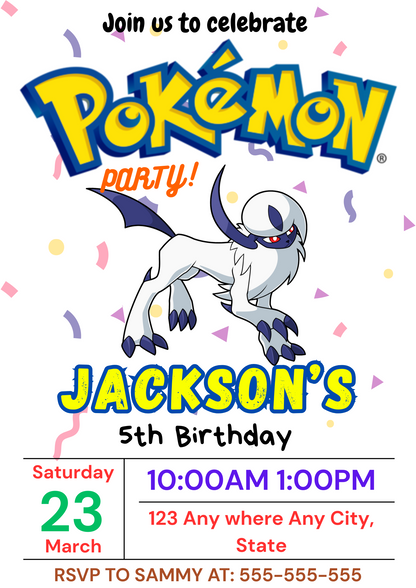 Absol Birthday Invitation Template | Pokemon Invite - CreativeRino