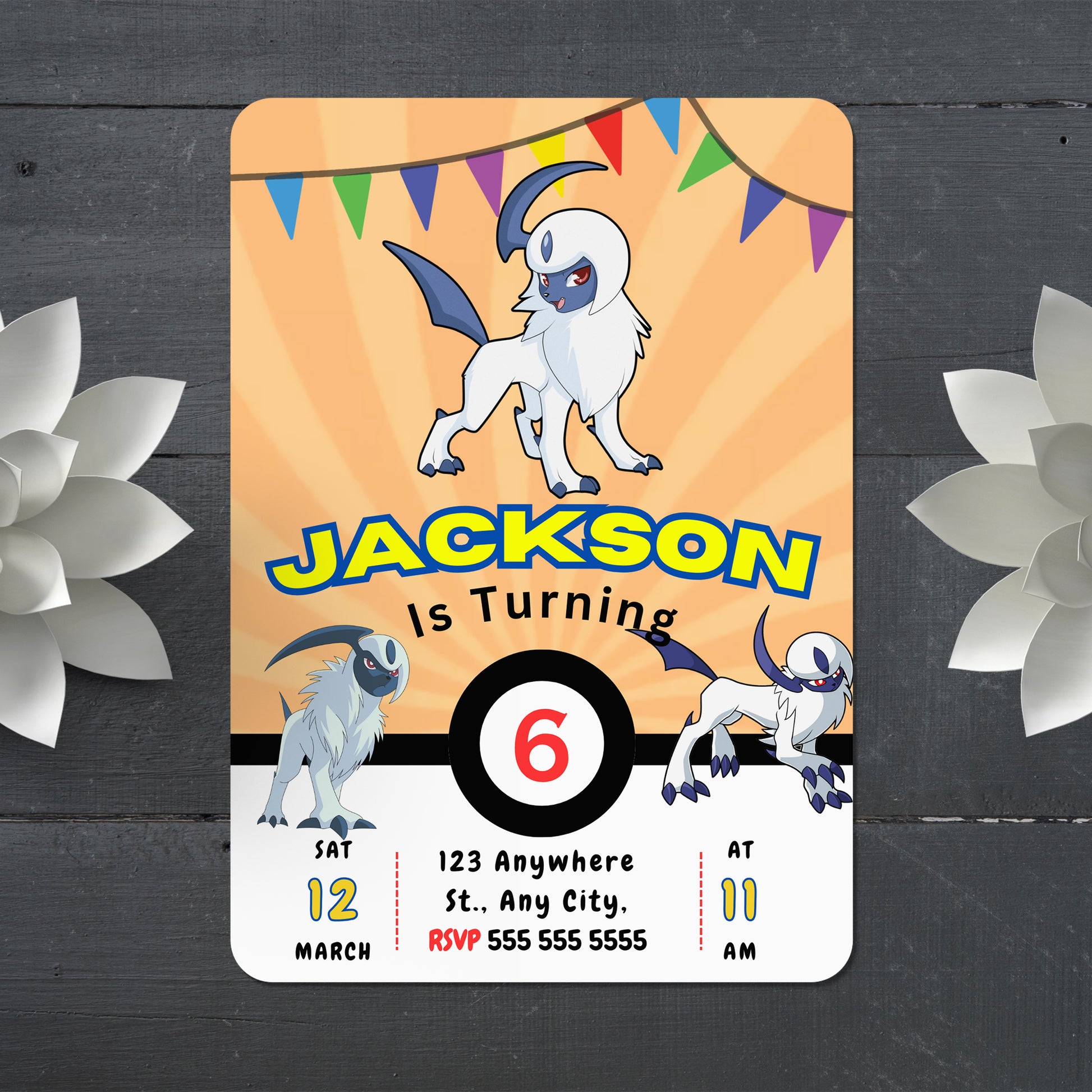 Absol Pokemon Birthday Party Invitation Template - CreativeRino