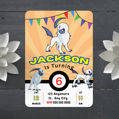 Absol Pokemon Birthday Party Invitation Template - CreativeRino