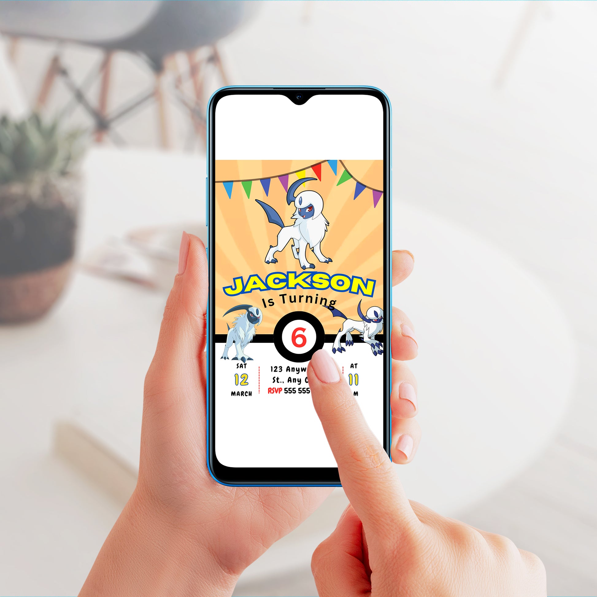 Absol Pokemon Birthday Party Invitation Template - CreativeRino