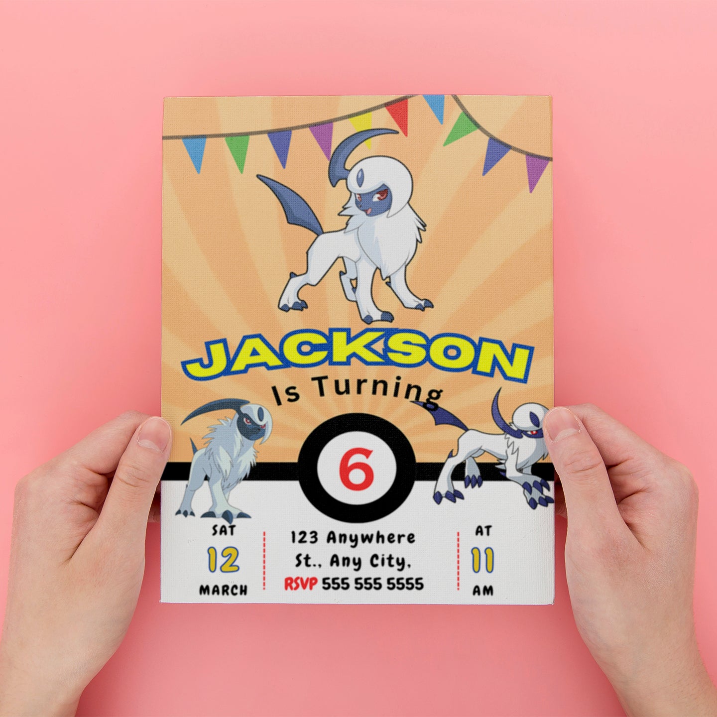 Absol Pokemon Birthday Party Invitation Template - CreativeRino