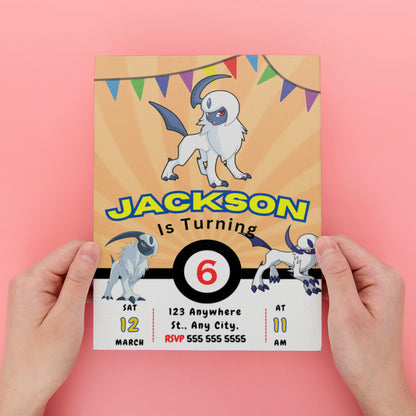 Absol Pokemon Birthday Party Invitation Template - CreativeRino