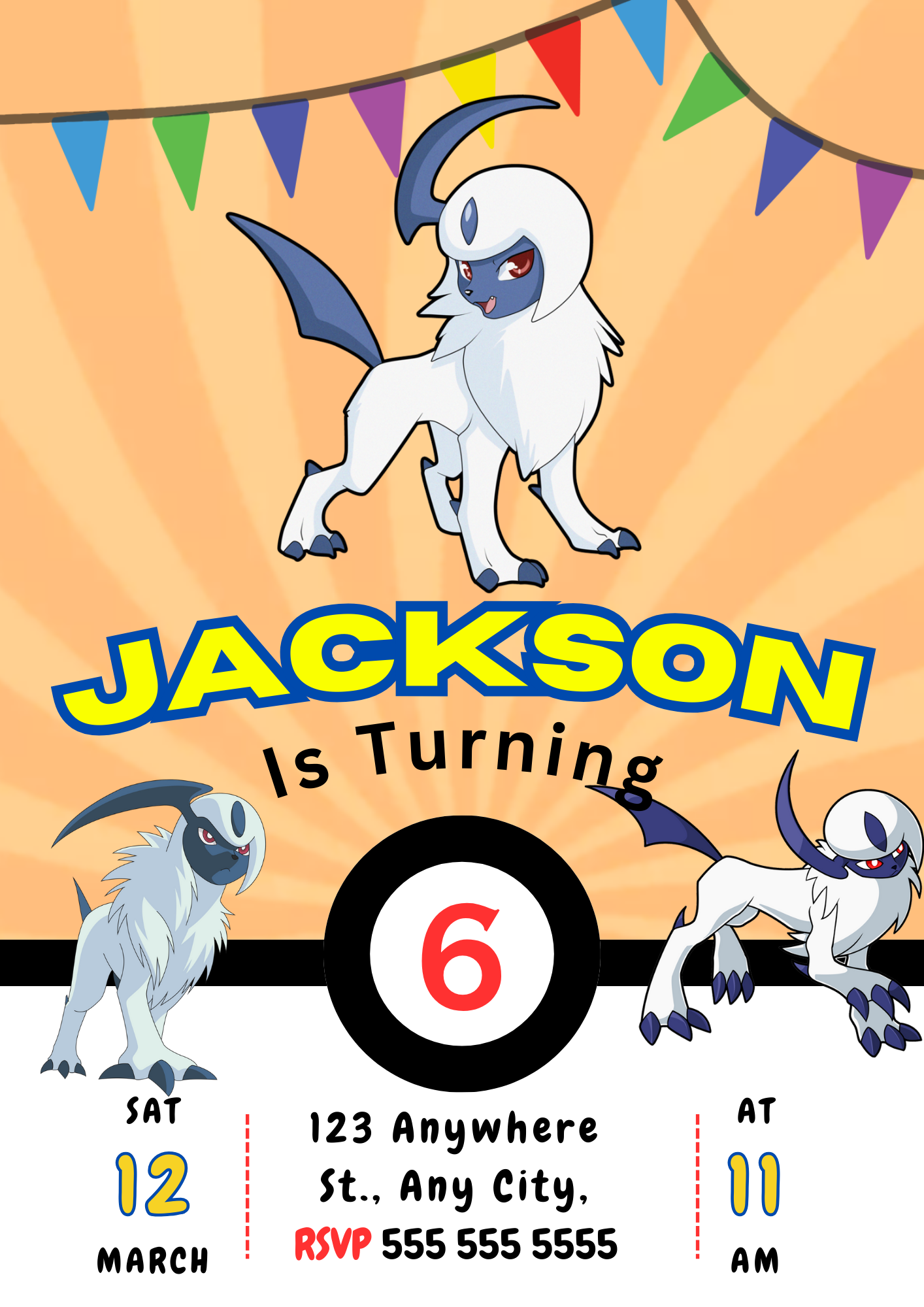 Absol Pokemon Birthday Party Invitation Template - CreativeRino