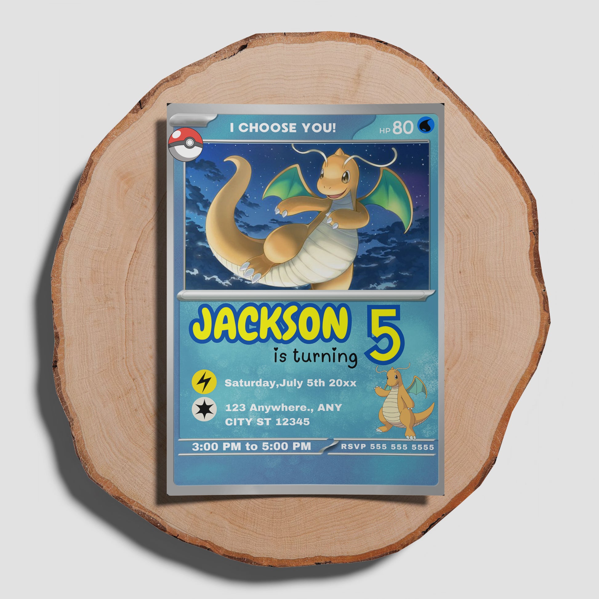 Dragonite Invitation Template | Pokemon Card Birthday Invite - CreativeRino
