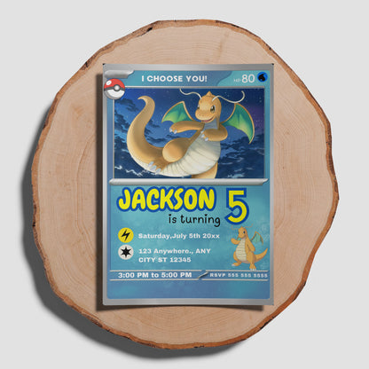 Dragonite Invitation Template | Pokemon Card Birthday Invite - CreativeRino