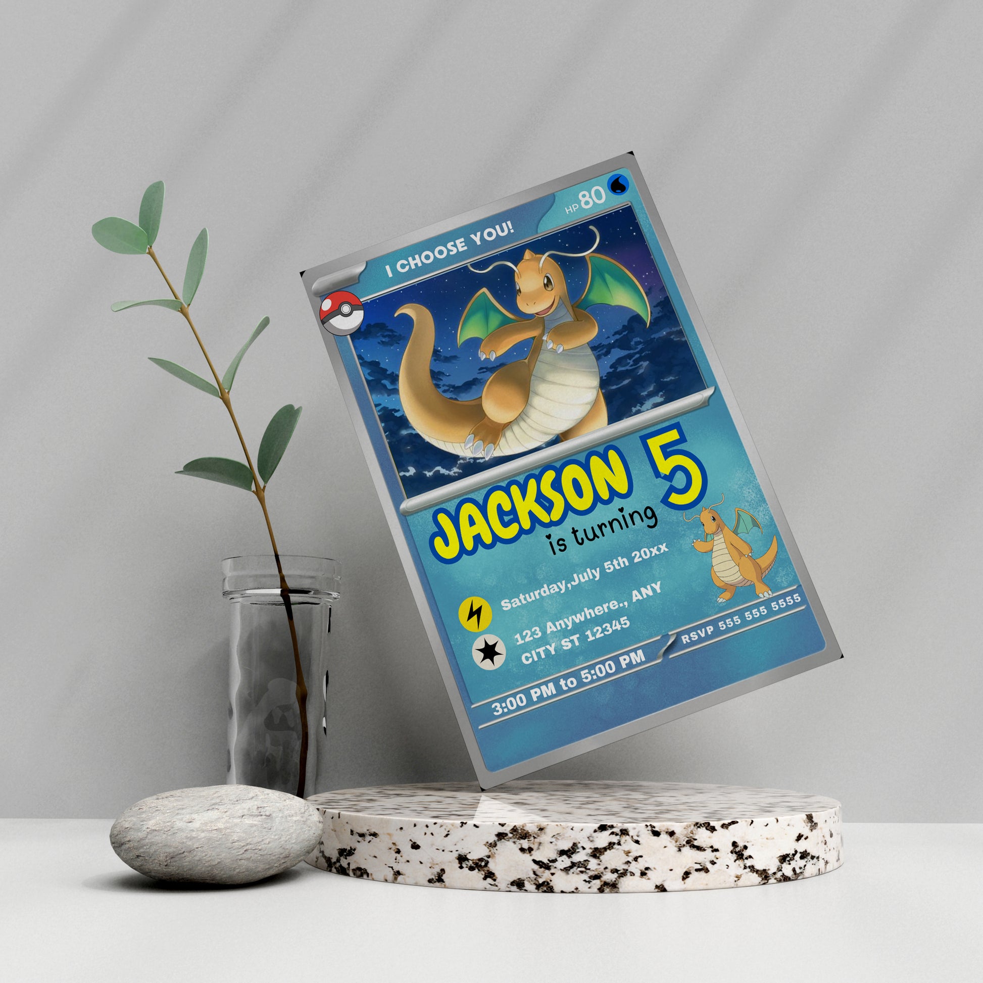 Dragonite Invitation Template | Pokemon Card Birthday Invite - CreativeRino