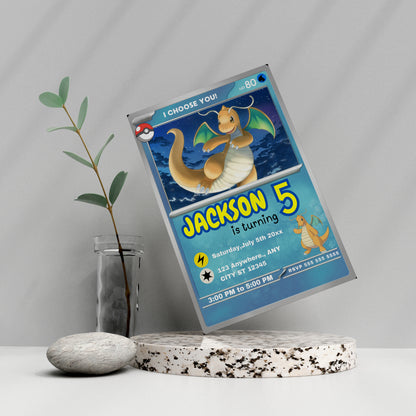 Dragonite Invitation Template | Pokemon Card Birthday Invite - CreativeRino