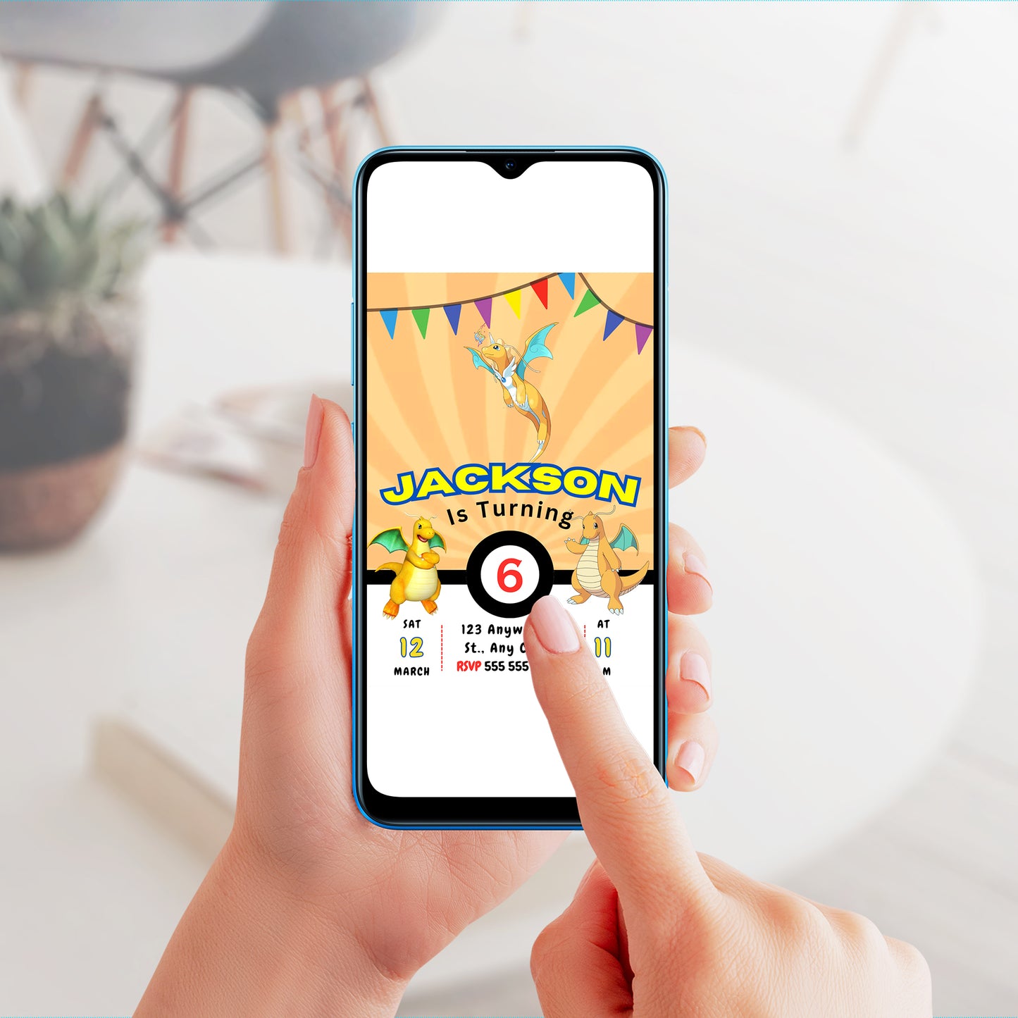 Dragonite Pokemon Birthday Party Invitation Template - CreativeRino
