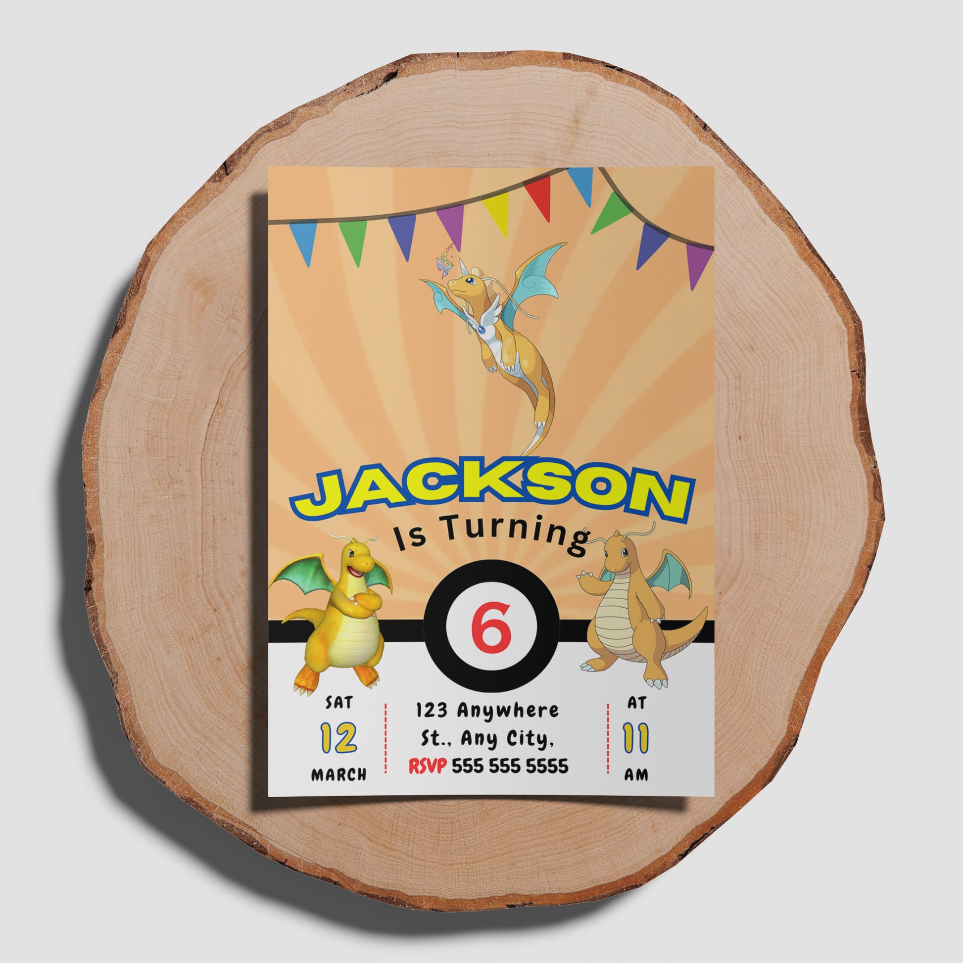 Dragonite Pokemon Birthday Party Invitation Template - CreativeRino