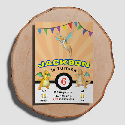 Dragonite Pokemon Birthday Party Invitation Template - CreativeRino