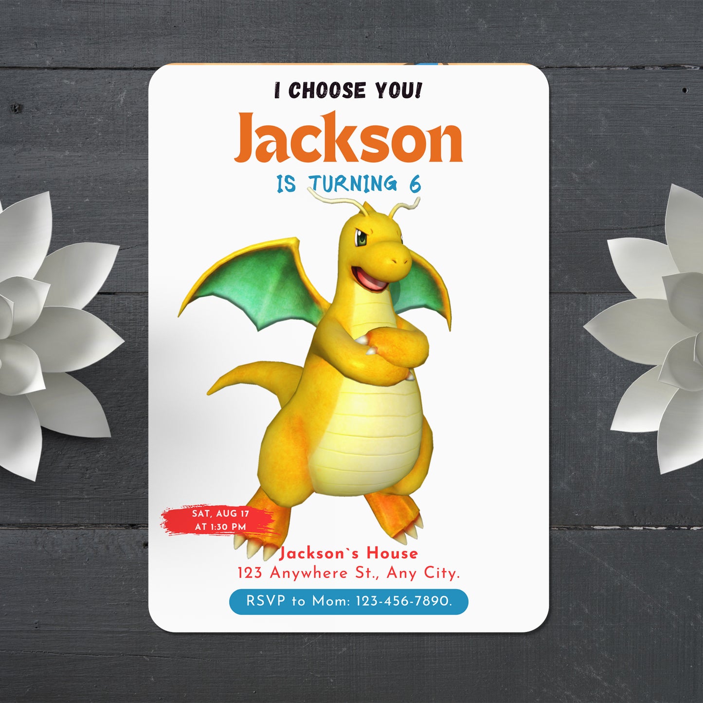 Dragonite Birthday Party Invitation Template | Pokemon Invite - CreativeRino