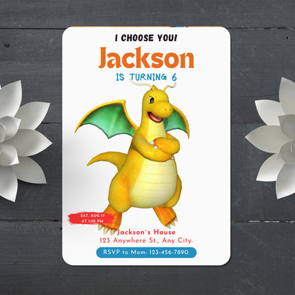 Dragonite Birthday Party Invitation Template | Pokemon Invite - CreativeRino