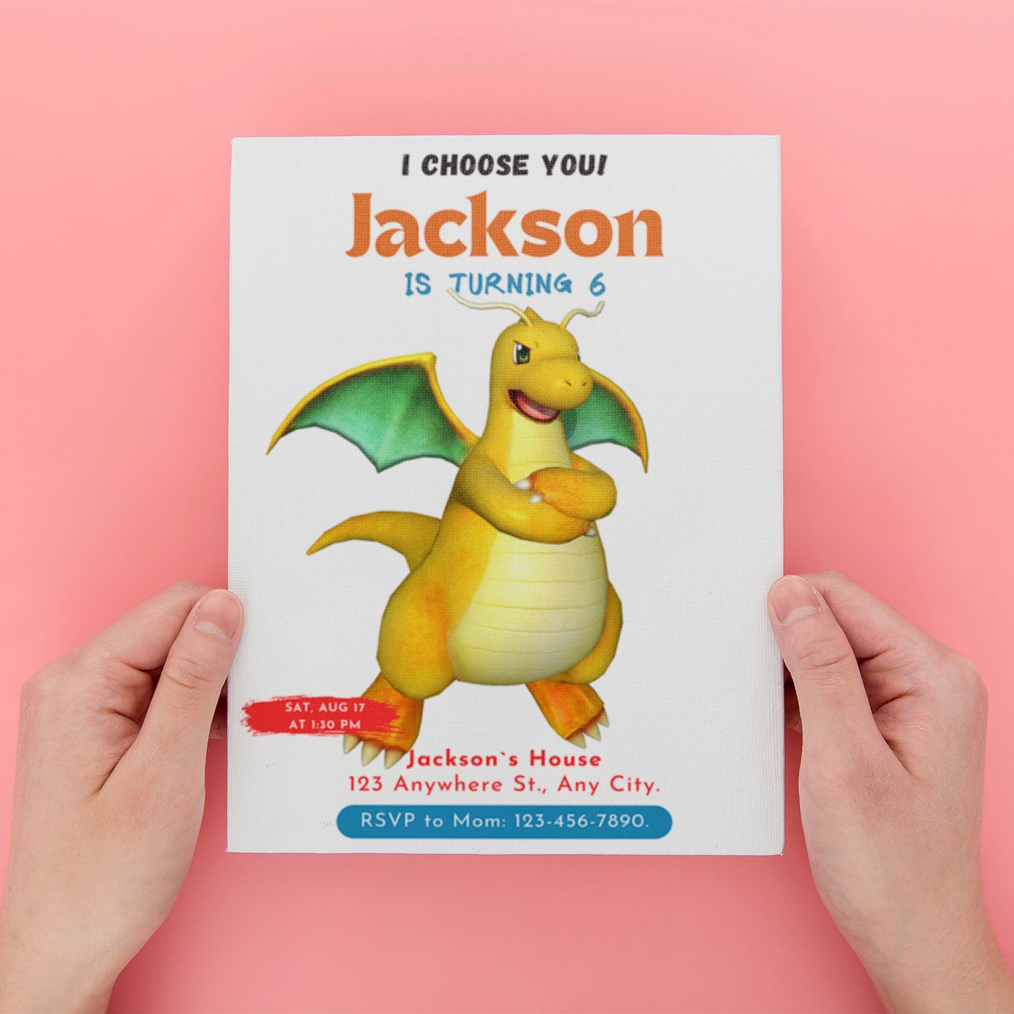 Dragonite Birthday Party Invitation Template | Pokemon Invite - CreativeRino