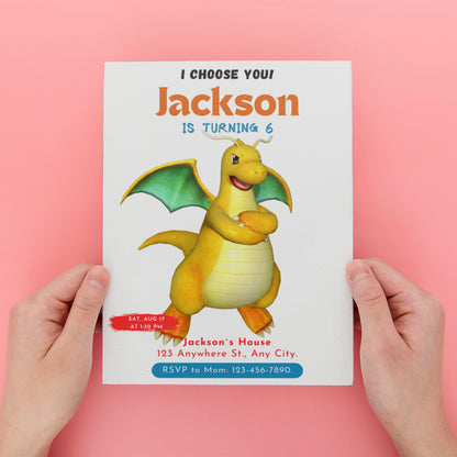 Dragonite Birthday Party Invitation Template | Pokemon Invite - CreativeRino
