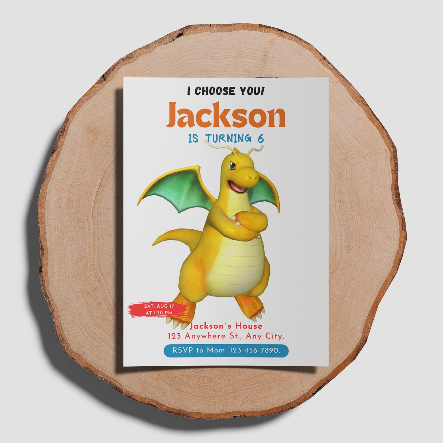 Dragonite Birthday Party Invitation Template | Pokemon Invite - CreativeRino