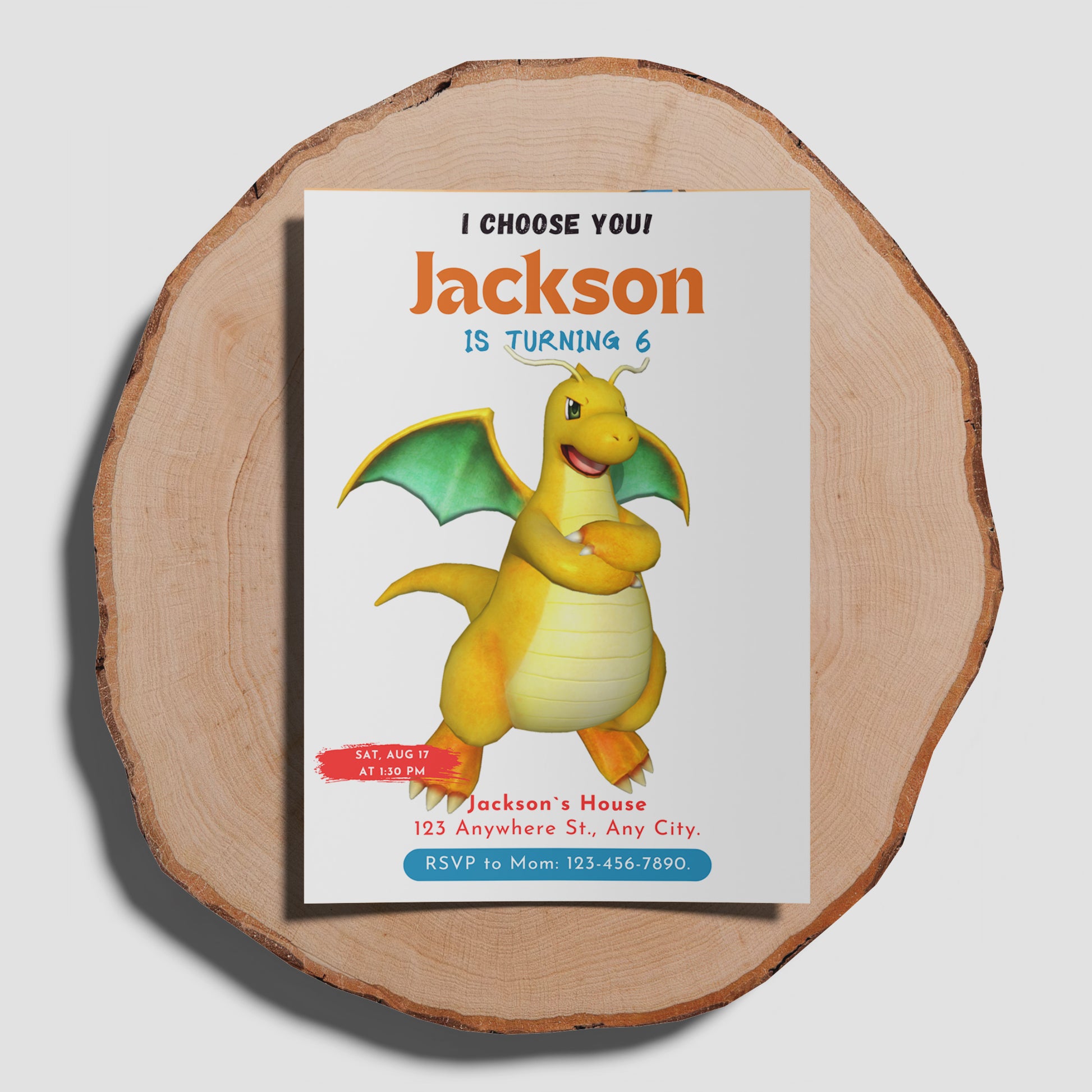 Dragonite Birthday Party Invitation Template | Pokemon Invite - CreativeRino