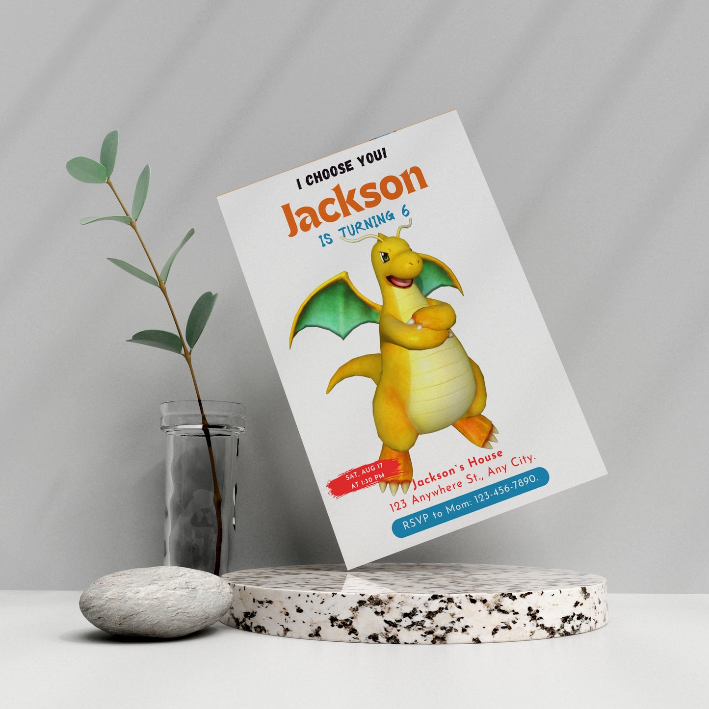 Dragonite Birthday Party Invitation Template | Pokemon Invite - CreativeRino