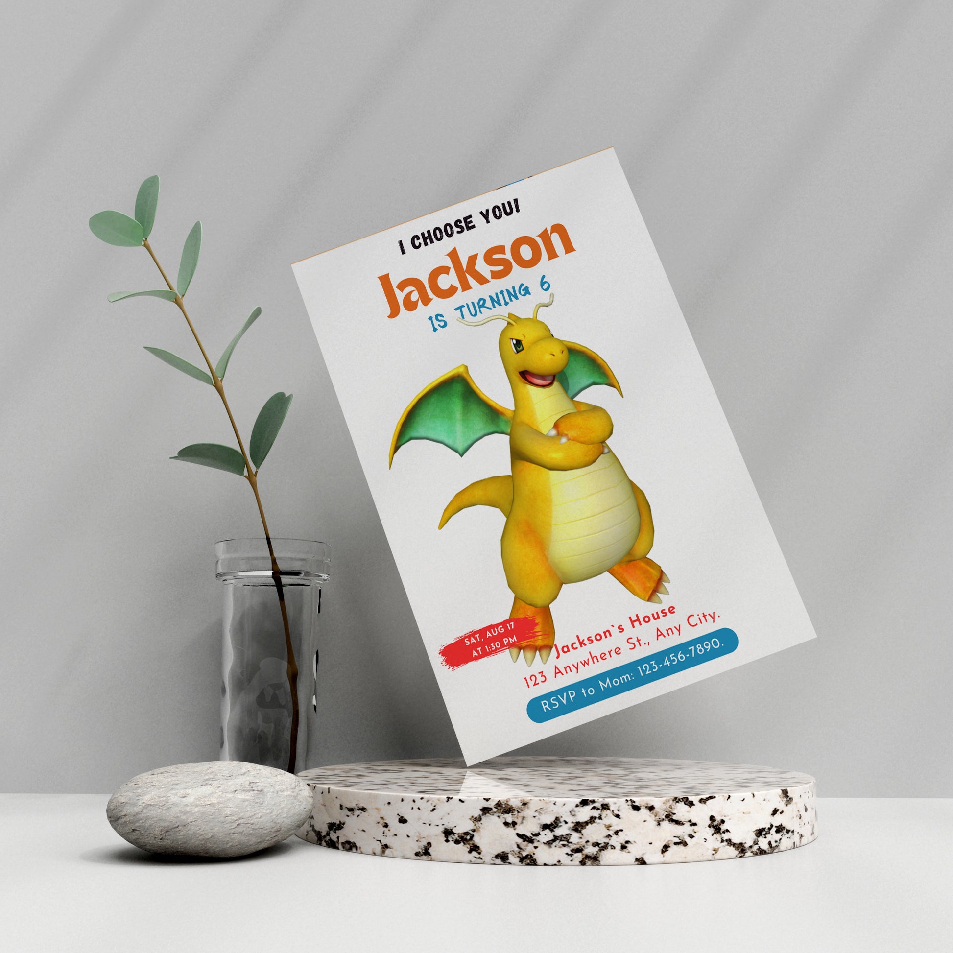 Dragonite Birthday Party Invitation Template | Pokemon Invite - CreativeRino