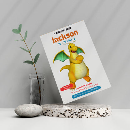 Dragonite Birthday Party Invitation Template | Pokemon Invite - CreativeRino