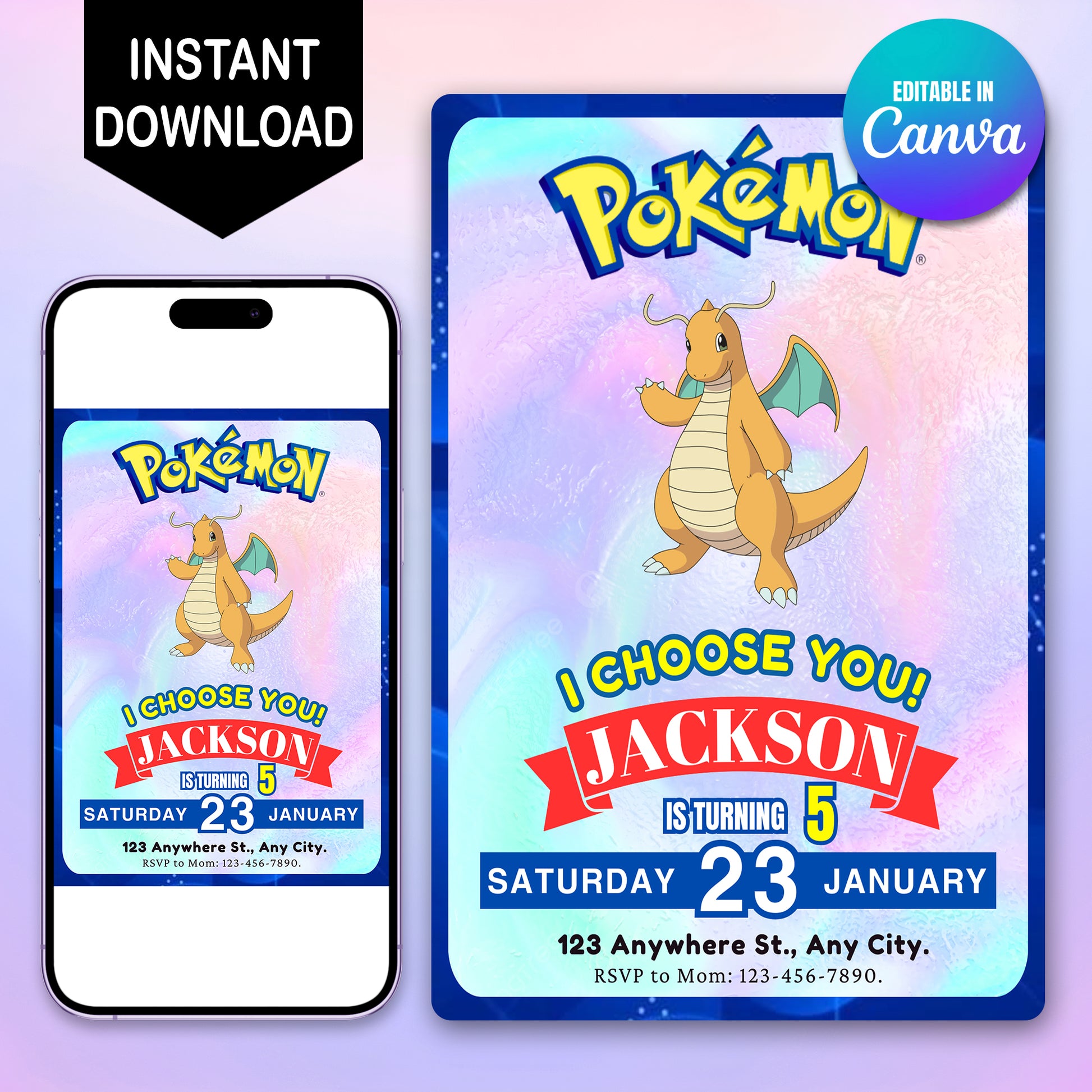 Dragonite Invitation Template | Pokemon Birthday Invite - CreativeRino