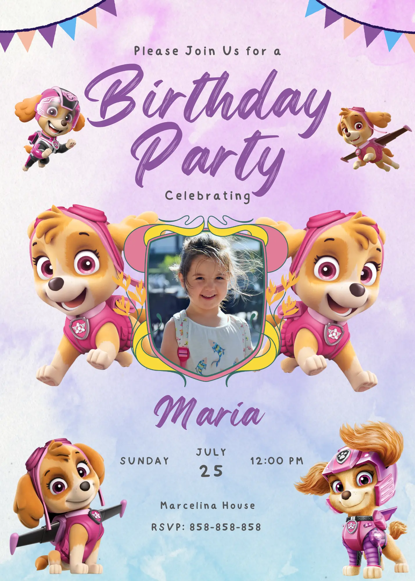 Skye Paw Patrol Birthday Invitation Template - CreativeRino