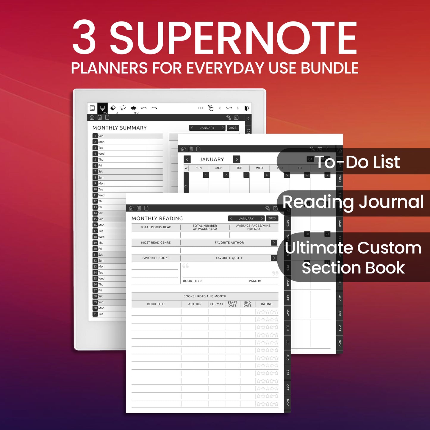 3 Supernote Planners for Everyday Use Planner Template Bundle