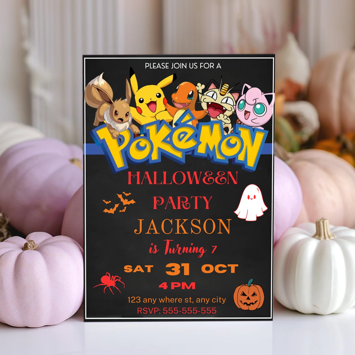 Pokemon Halloween Birthday Party Invitation Template