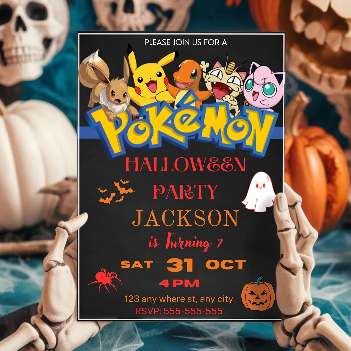 Pokemon Halloween Birthday Party Invitation Template