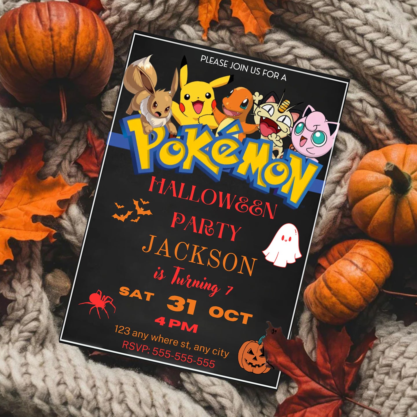 Pokemon Halloween Birthday Party Invitation Template