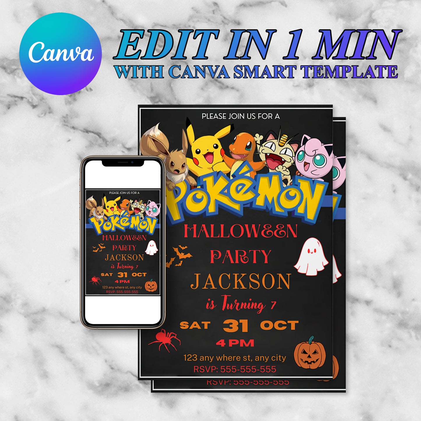 Pokemon Halloween Birthday Party Invitation Template