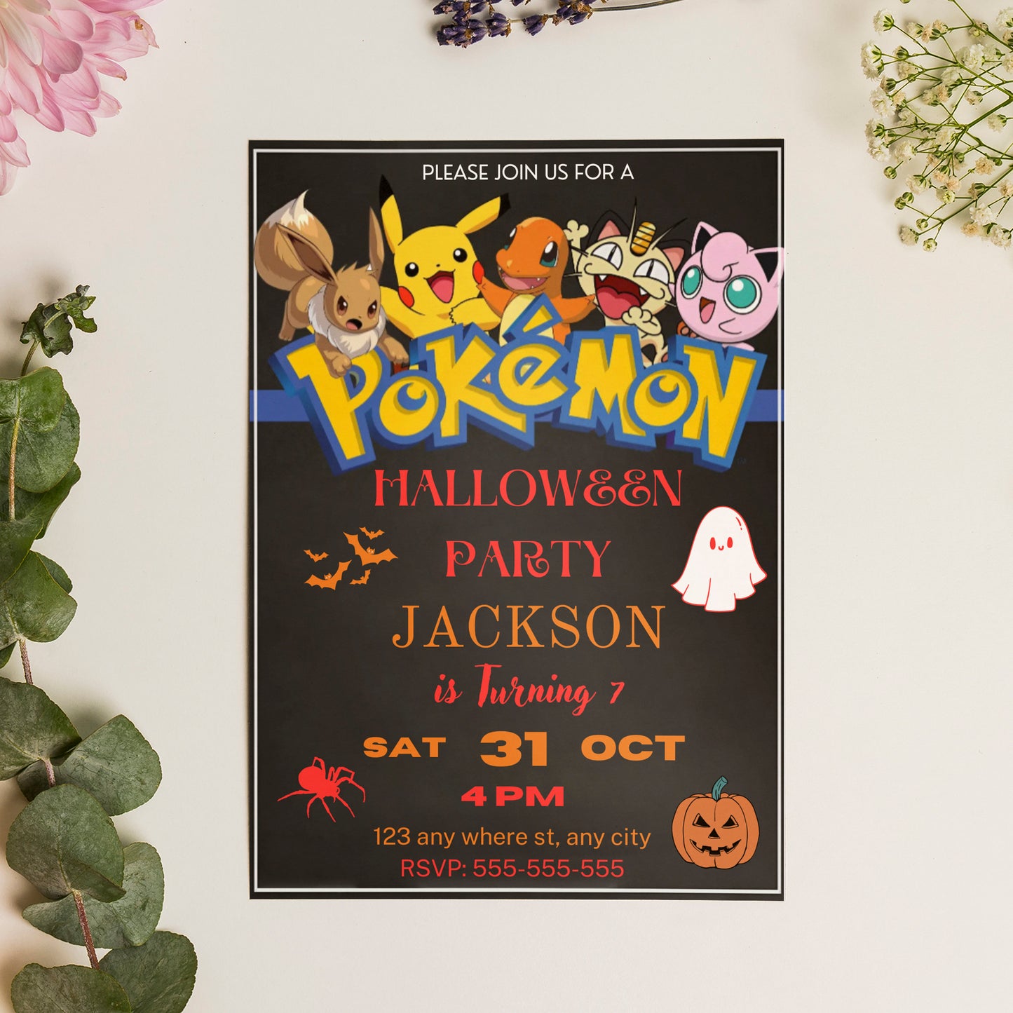 Pokemon Halloween Birthday Party Invitation Template