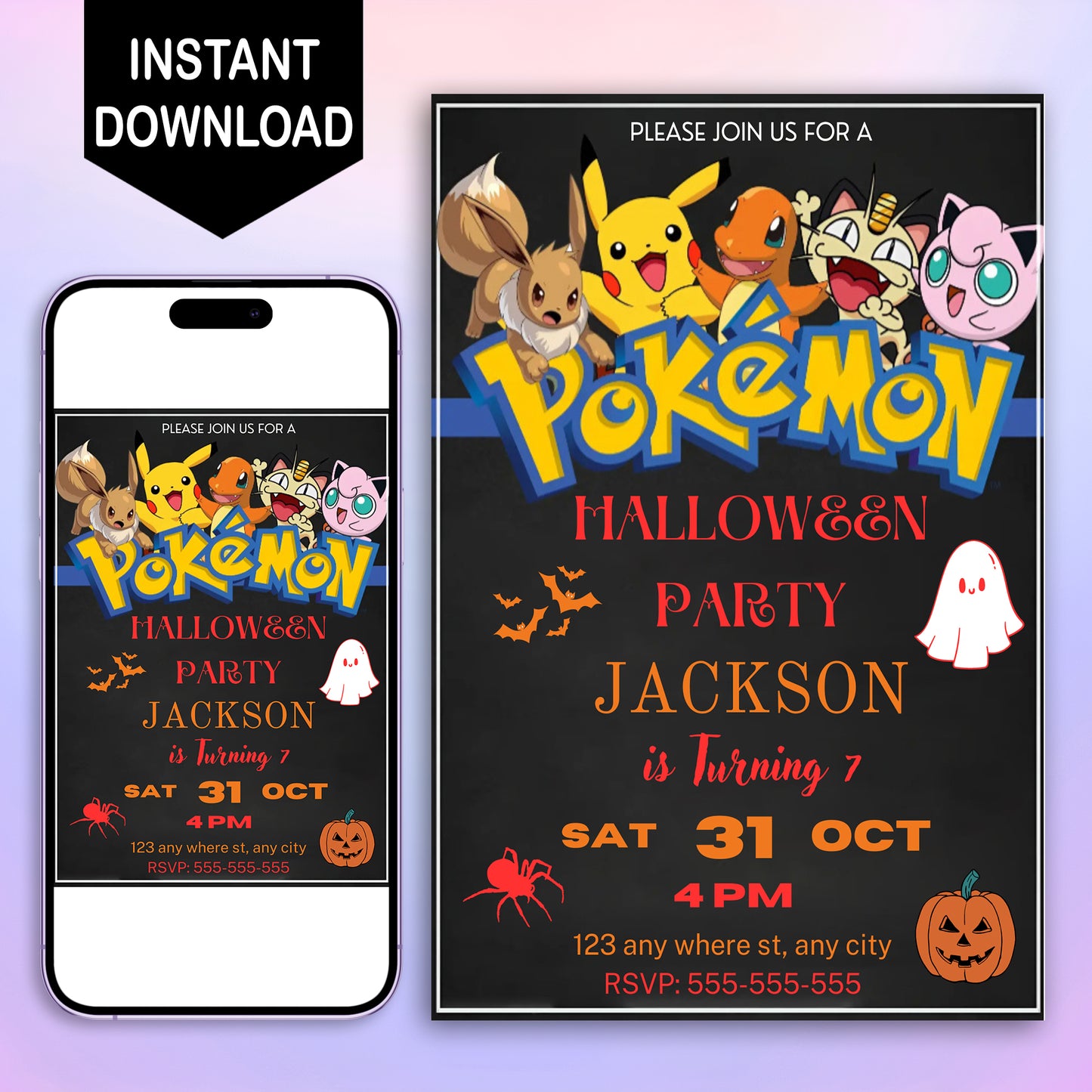 Pokemon Halloween Birthday Party Invitation Template