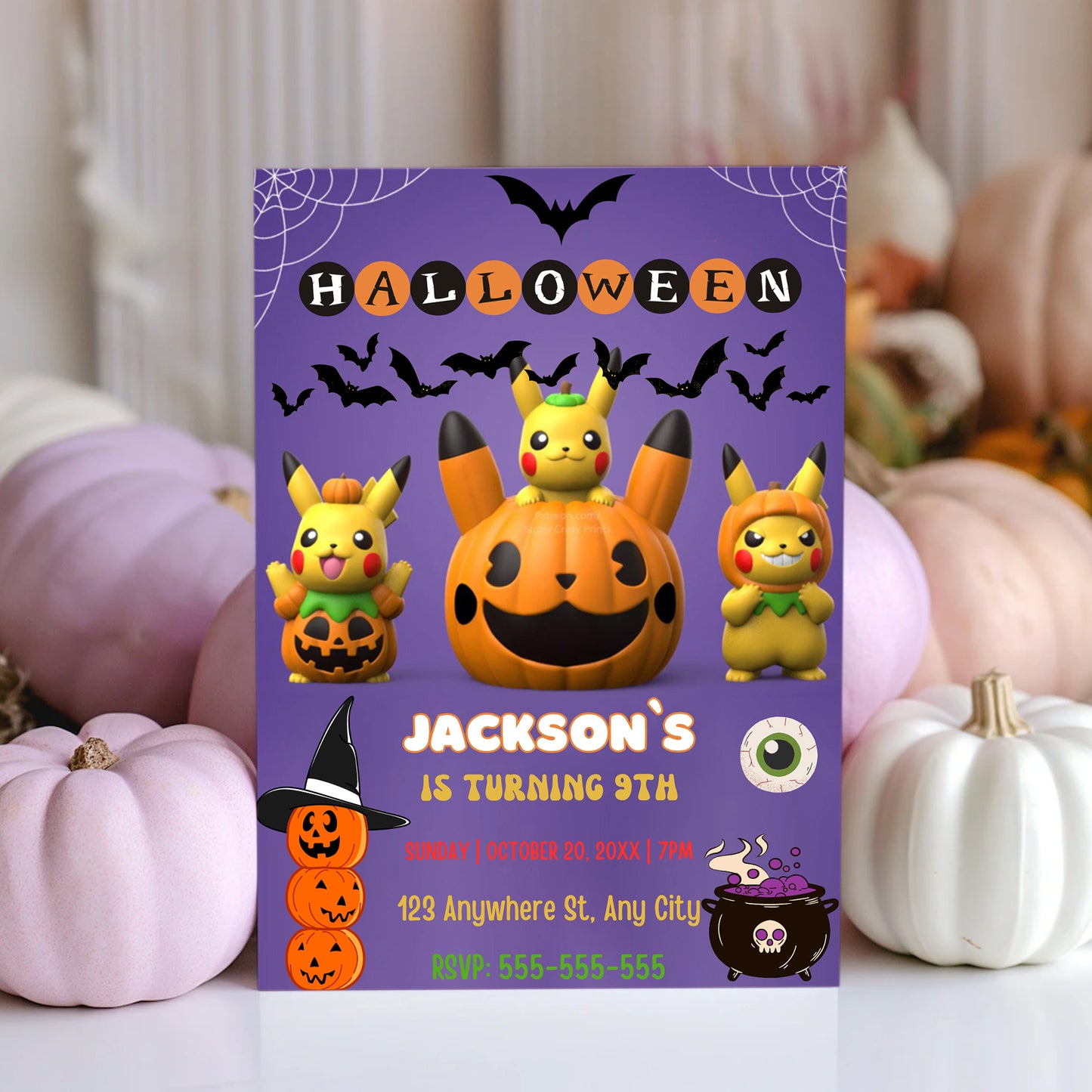 Pikachu Pokemon Halloween Invitation Template