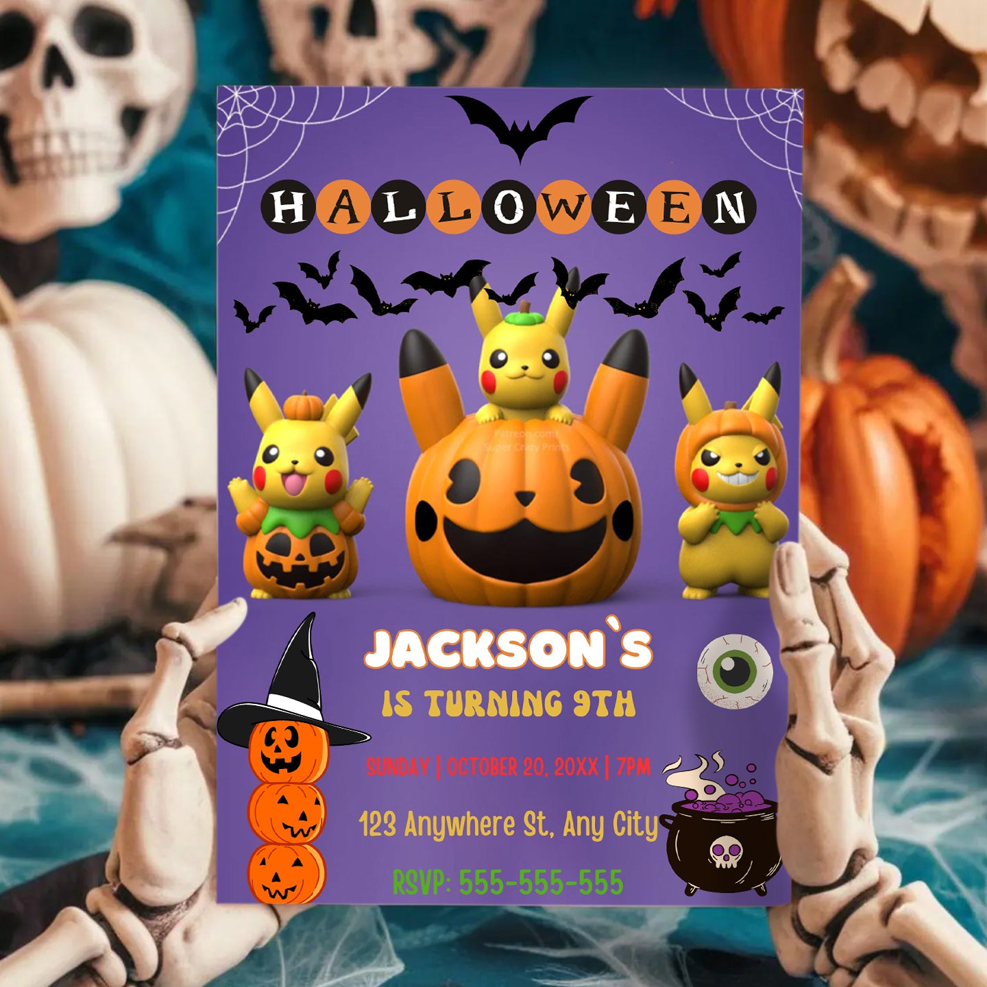 Pikachu Pokemon Halloween Invitation Template