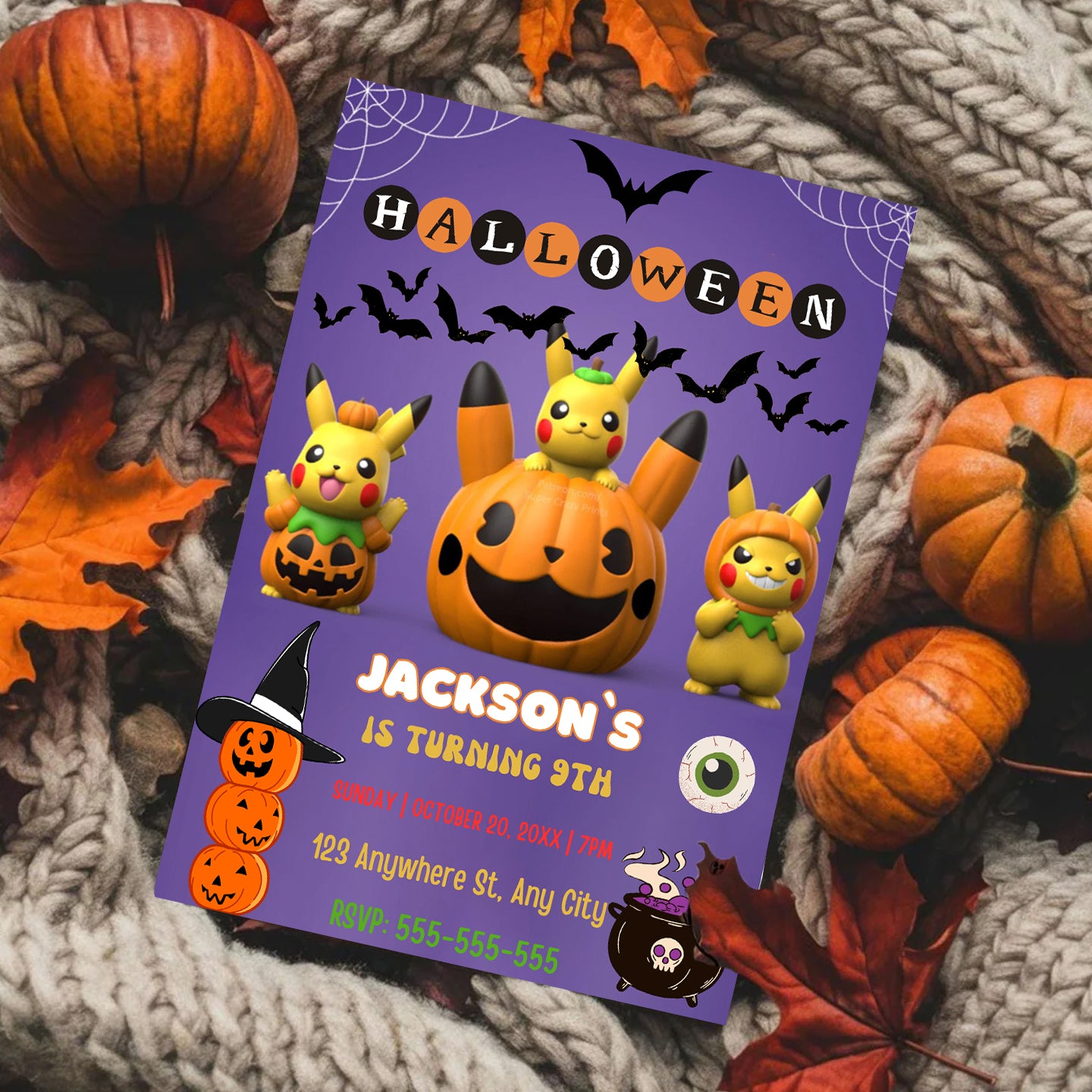 Pikachu Pokemon Halloween Invitation Template